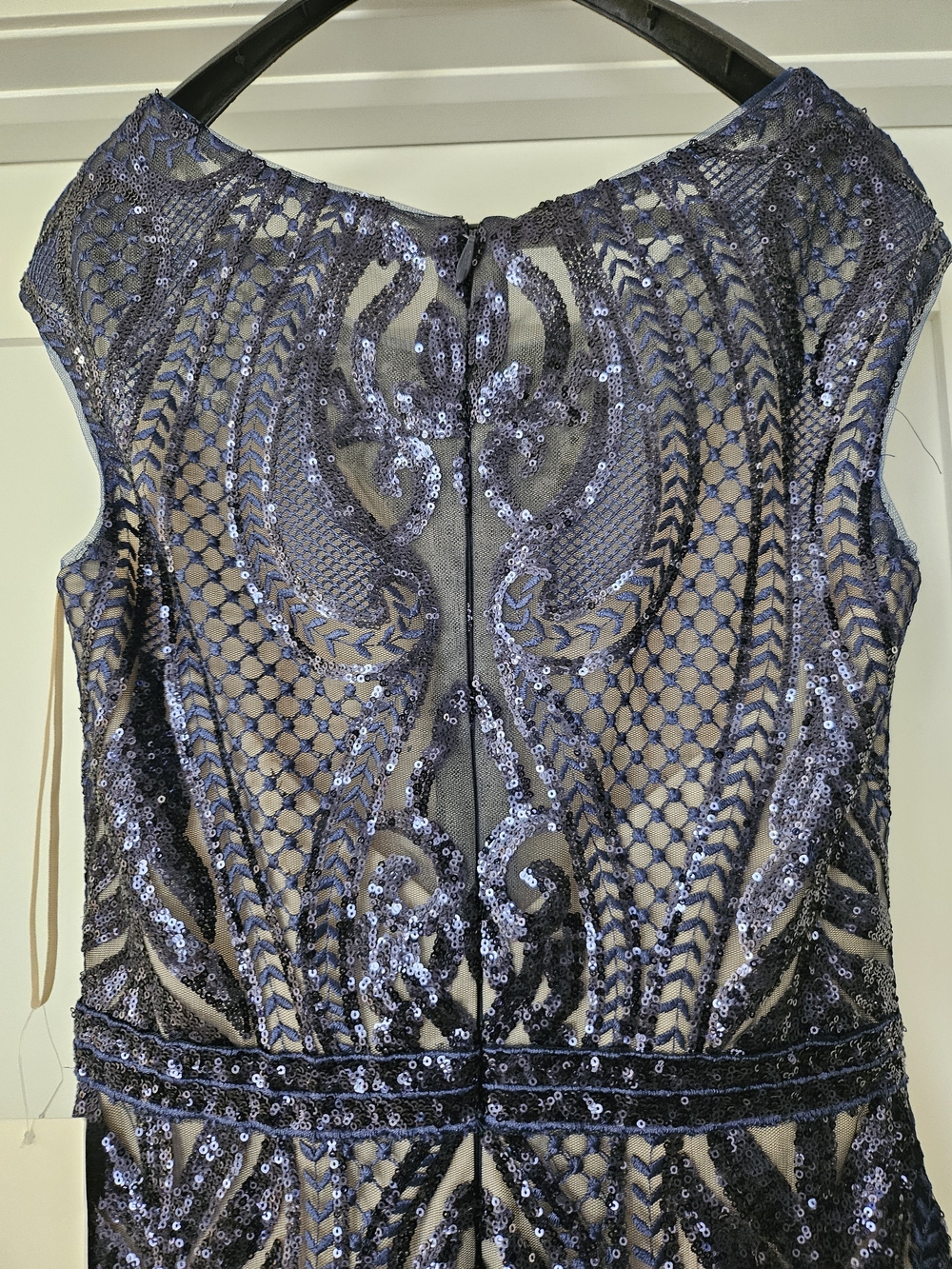 Elegant Navy Sequin Evening Gown - Women's Dress - Picture 4 of 6